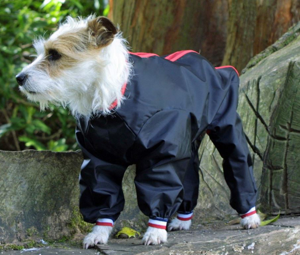 Waterproof Nylon Full Leg Dog Suit (Dog Coat) in Black, Navy or Red